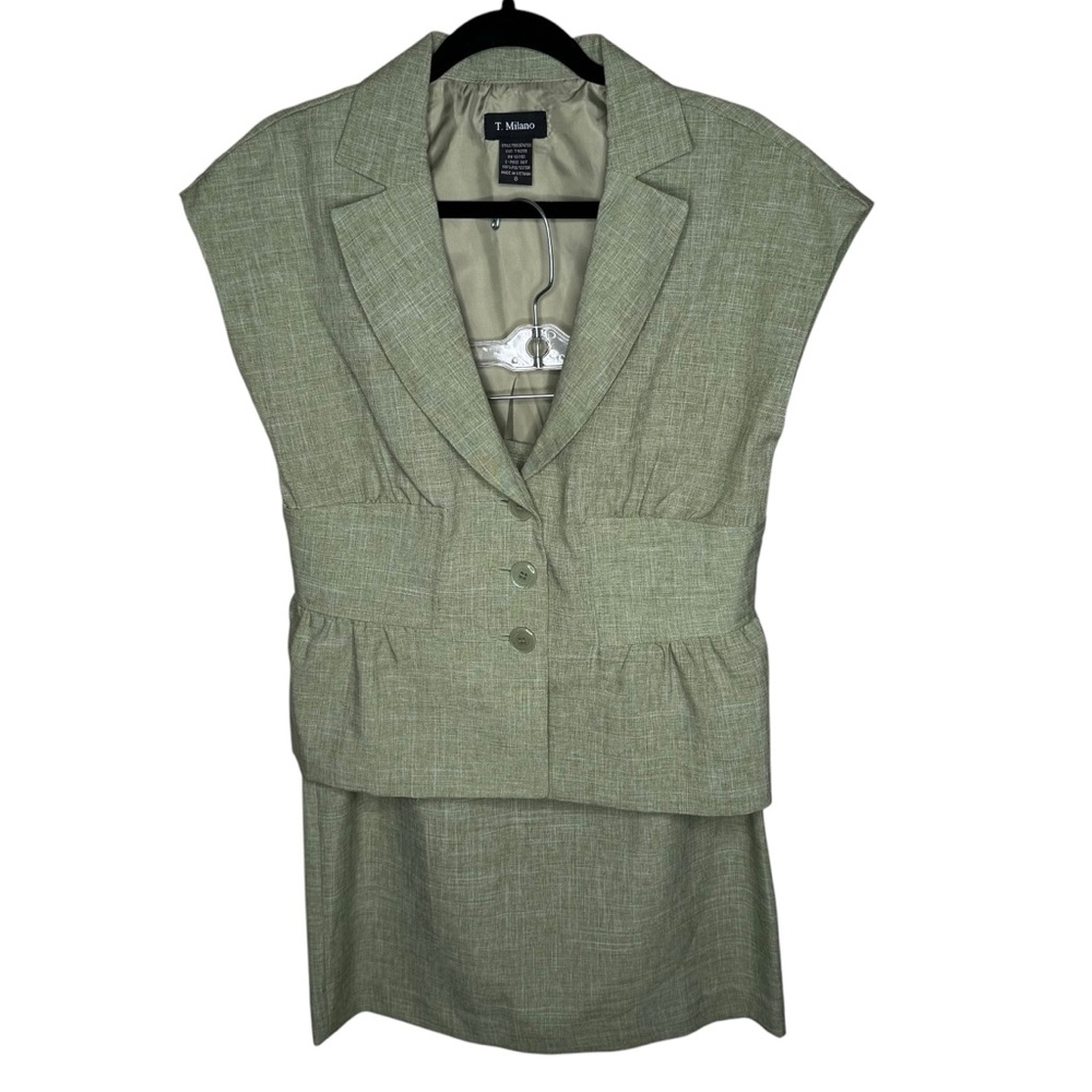 T. Milano Pencil Skirt Suit Set Cap Sleeve Lightweight Green Size 8